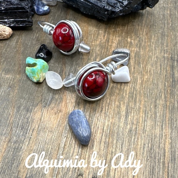 Alquimia Jewelry - Red Turquoise handmade bohemian dangle silver  earrings